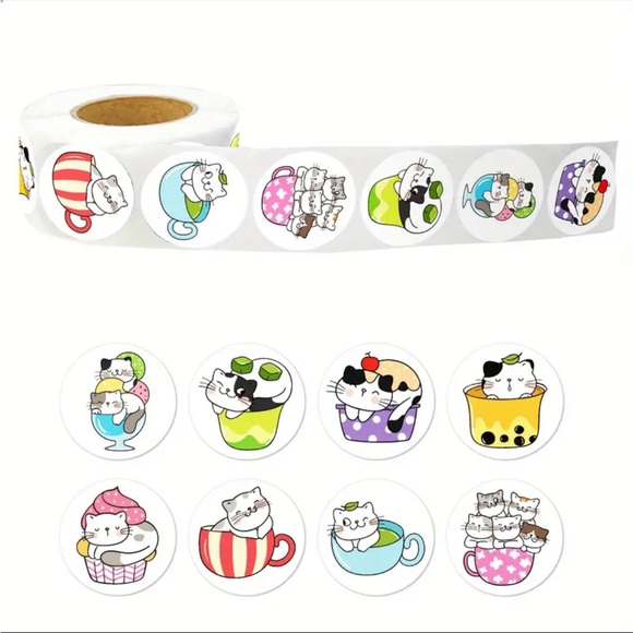 Roll of 500 Playful Kitty Cats in Cups and Mugs Cute - Picture 2 of 7